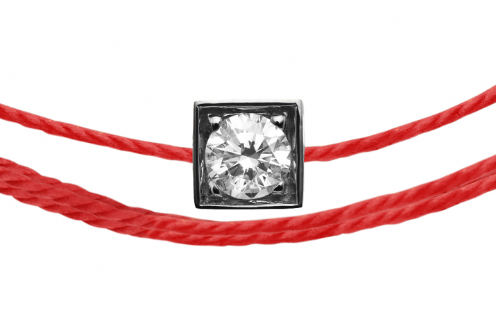 Multistring Bracelet For Men with 0.10ct Round Diamond in Black Gold Square Setting - Redline - 0++