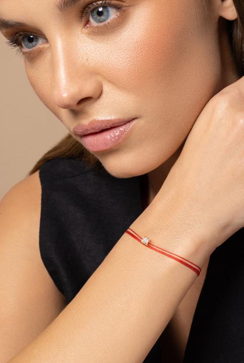 Multistring Bracelet For Women with 0.10ct Round Diamond in Rose Gold Square Setting - Redline - 0++