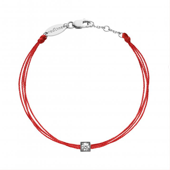 Multistring Bracelet For Men with 0.10ct Round Diamond in White Gold Square Setting - Redline - 0++