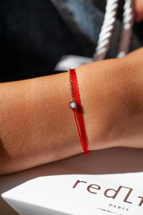 Multistring Bracelet For Women with 0.10ct Round Diamond in Rose Gold Square Setting - Redline - 0++