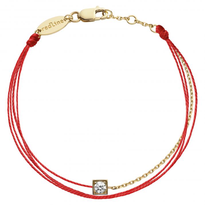 Multistring Bracelet For Women with 0.10ct Round Diamond in Yellow Gold Square Setting - Redline - 0++