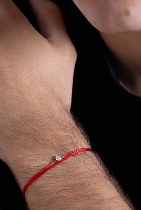 Multistring Bracelet For Men with 0.10ct Round Diamond in White Gold Bezel Setting - Redline - 0++