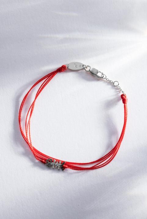 Multistring Bracelet For Women with 0.065ct Round Diamond in White Gold Pavé Setting - Redline - 0++