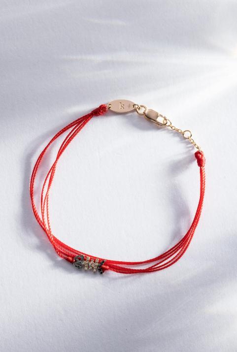 Multistring Bracelet For Women with 0.065ct Round Diamond in Yellow Gold Pavé Setting - Redline - 0++