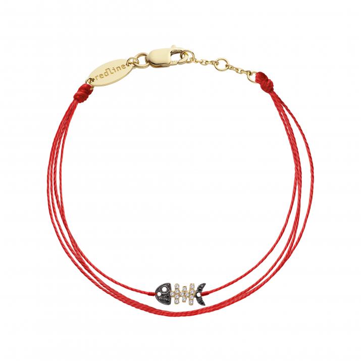 Multistring Bracelet For Women with 0.065ct Round Diamond in Yellow Gold Pavé Setting - Redline - 0++