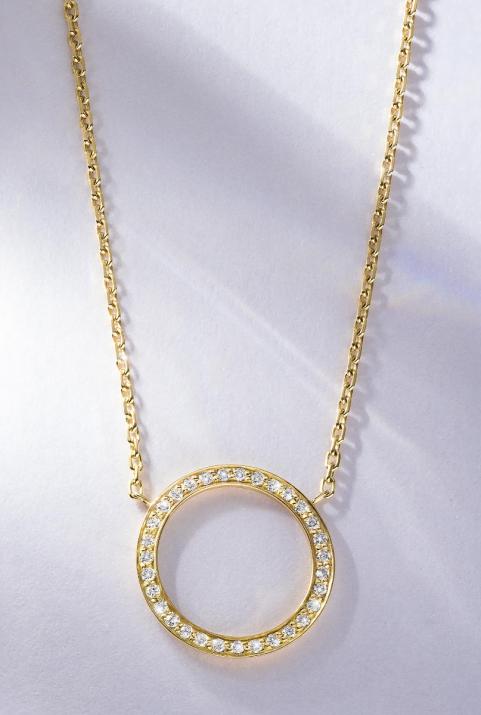 Chain Necklace For Women with 0.16ct Round Diamond in Yellow Gold Pavé Setting - Redline - 0++