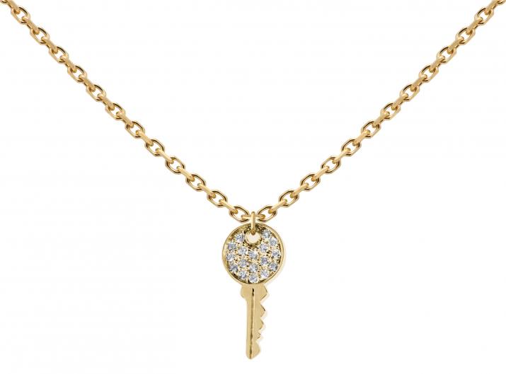 Chain Necklace For Women with 0.085ct Round Diamond in Yellow Gold Pavé Setting - Redline