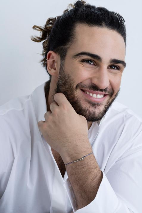 String Bracelet For Men with 0.05ct Round Diamond in Black Gold Bezel Setting - Redline - 0++