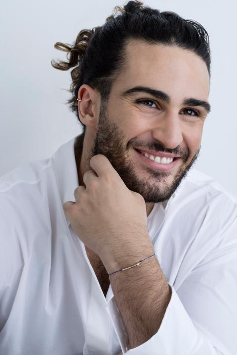 String Bracelet For Men with 0.05ct Round Diamond in Rose Gold Bezel Setting - Redline - 0++