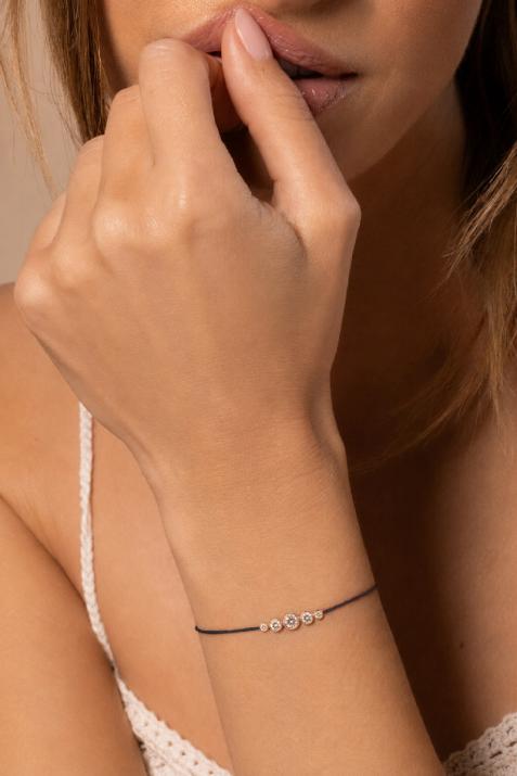 String Bracelet For Women with 0.50ct Round Diamond in Rose Gold Bezel Setting - Redline - 0++