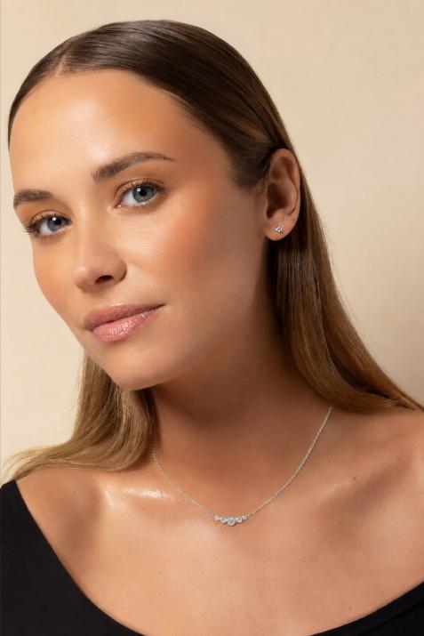 Chain Necklace For Women with 0.50ct Round Diamond in White Gold Bezel Setting - Redline - 0++