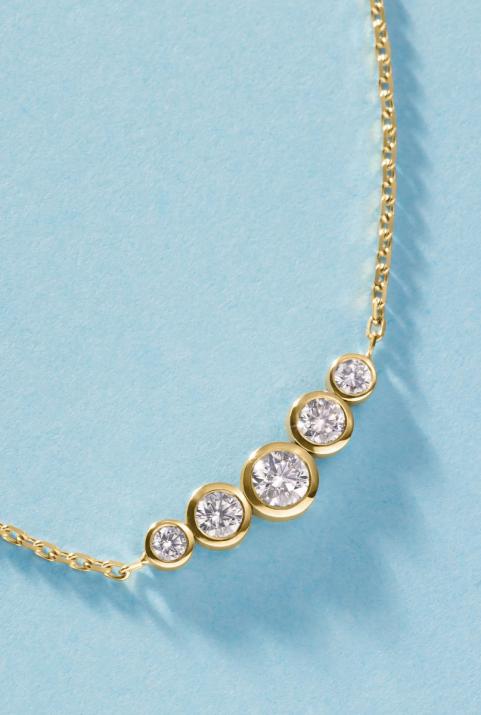 Chain Necklace For Women with 0.50ct Round Diamond in Yellow Gold Bezel Setting - Redline - 0++