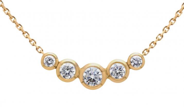 Chain Necklace For Women with 0.50ct Round Diamond in Yellow Gold Bezel Setting - Redline - 0++