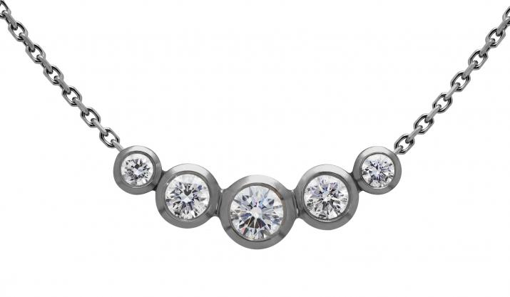 Chain Necklace For Women with 0.50ct Round Diamond in Black Gold Bezel Setting - Redline - 0++