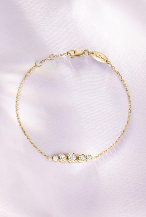 Chain Bracelet For Women with 0.50ct Round Diamond in Yellow Gold Bezel Setting - Redline - 0++