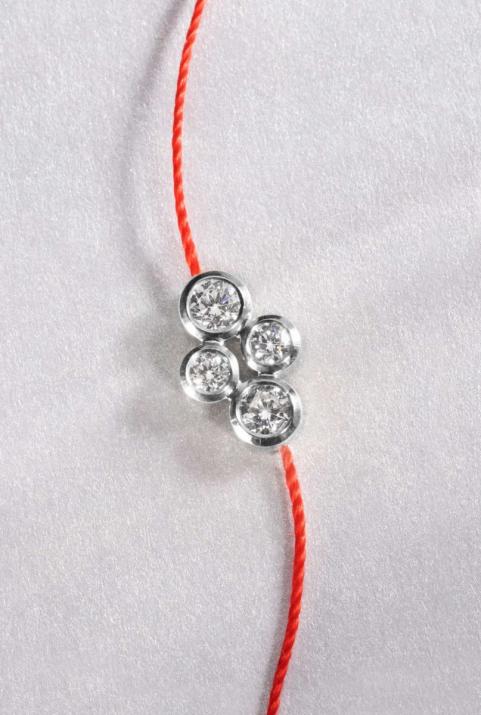 String Bracelet For Women with 0.30ct Round Diamond in White Gold Bezel Setting - Redline - 0++