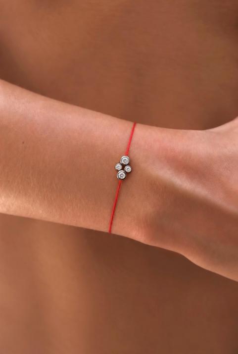 String Bracelet For Women with 0.30ct Round Diamond in Black Gold Bezel Setting - Redline - 0++
