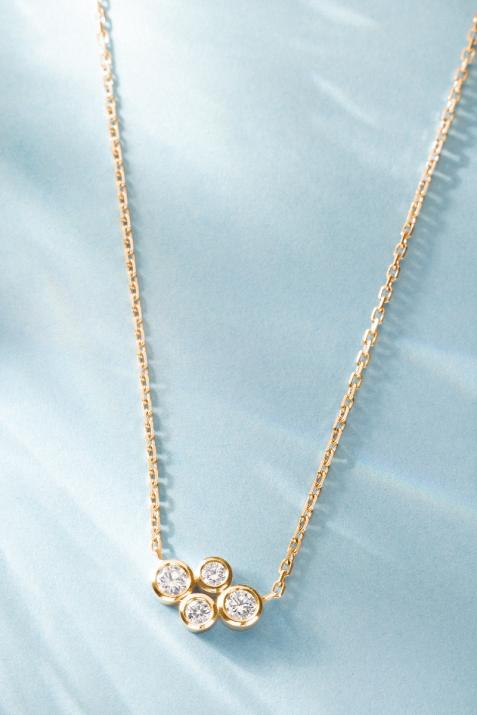 Chain Necklace For Women with 0.30ct Round Diamond in Yellow Gold Bezel Setting - Redline - 0++