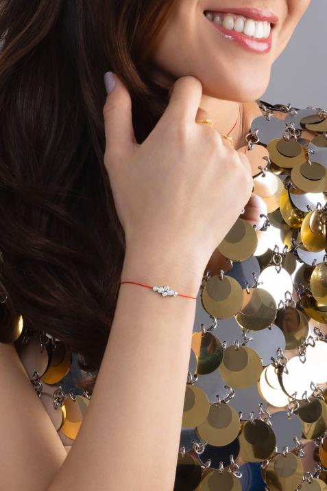 String Bracelet For Women with 0.40ct Round Diamond in White Gold Bezel Setting - Redline - 0++