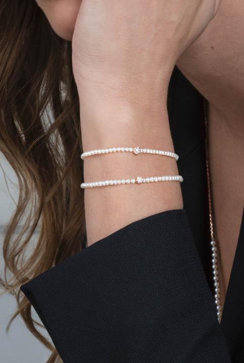 String Bracelet For Women with 0.10ct Round Diamond in Rose Gold Bezel Setting - Redline - 0++