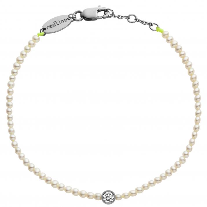 String Bracelet For Children with 0.05ct Round Diamond and Small Pearls in Black Gold Bezel Setting - Redline