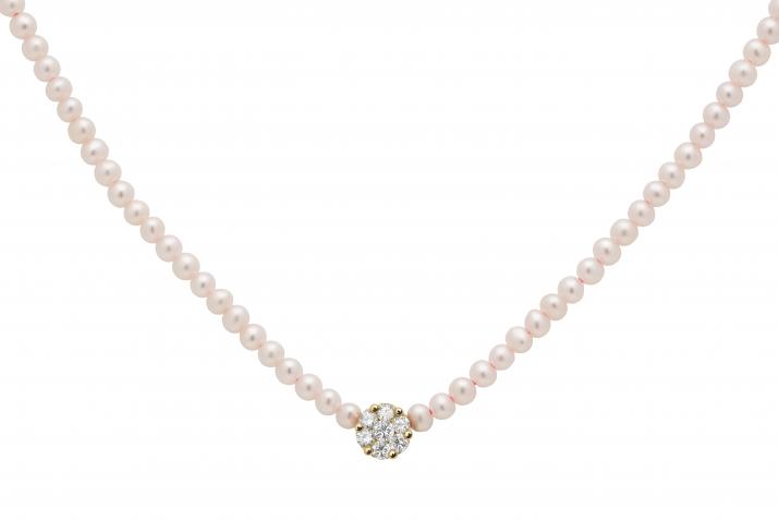 String Necklace For Women with 0.05ct Round Diamond in Yellow Gold Cluster Setting - Redline - 0++