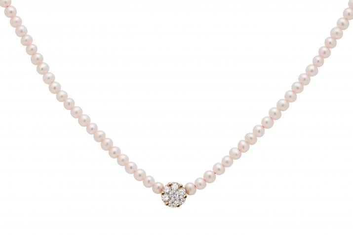 String Necklace For Women with 0.05ct Round Diamond in Rose Gold Cluster Setting - Redline - 0++