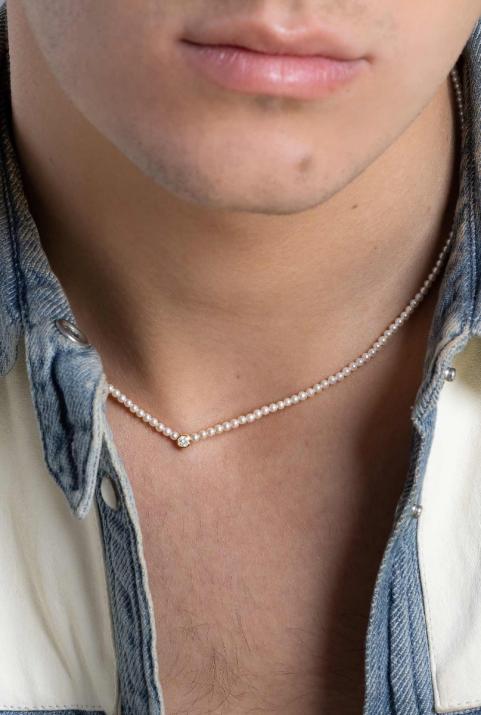 Women necklace Diamond & Pearl Pure (S) Pink gold - Redline - 0++