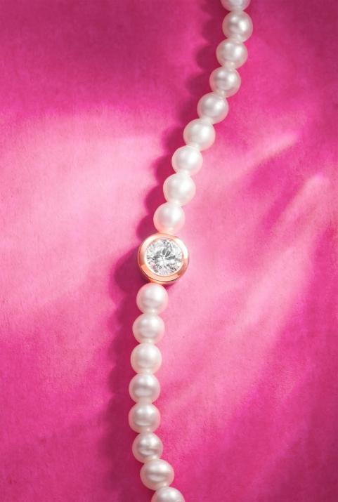 String Bracelet For Women with 0.10ct Round Diamond in Rose Gold Bezel Setting - Redline - 0++