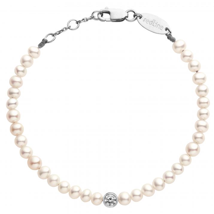 String Bracelet For Women with 0.10ct Round Diamond in White Gold Bezel Setting - Redline - 0++