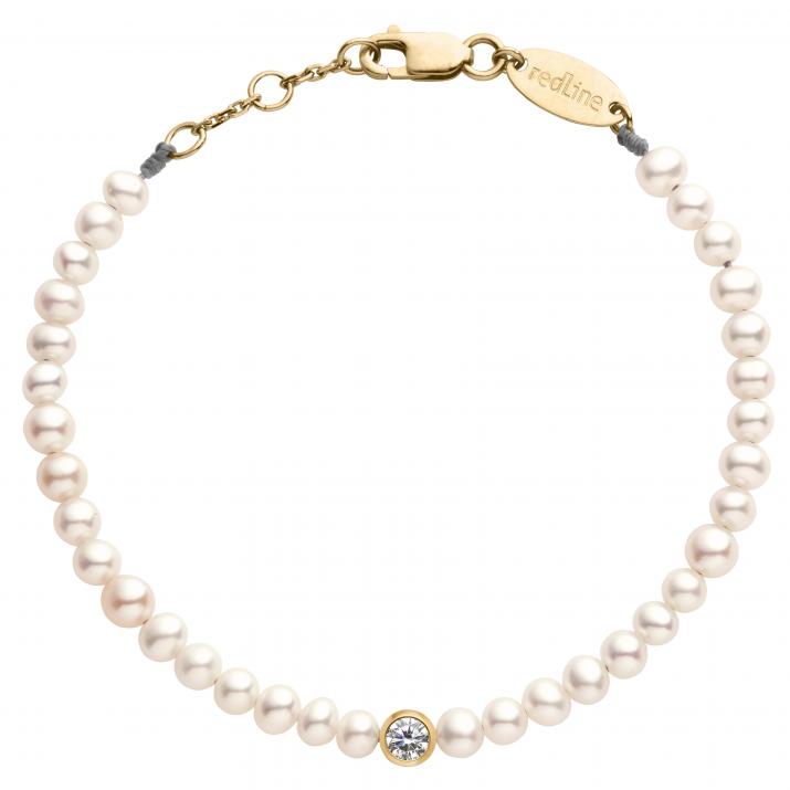 String Bracelet For Women with 0.10ct Round Diamond in Yellow Gold Bezel Setting - Redline - 0++