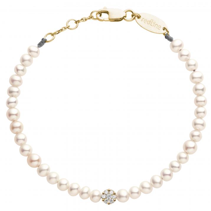 String Bracelet For Women with 0.05ct Round Diamond in Yellow Gold Cluster Setting - Redline - 0++