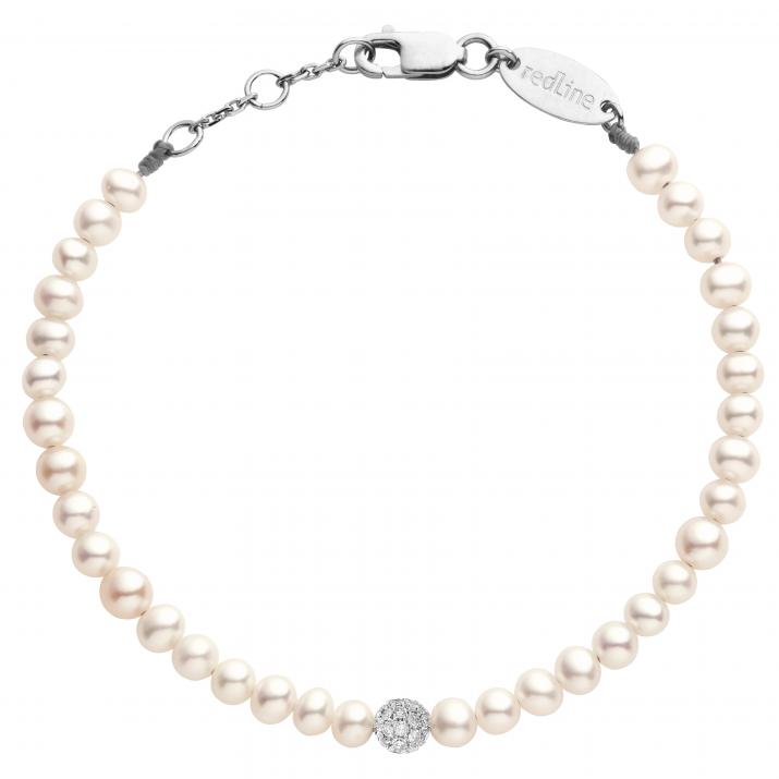 String Pearl Bracelet For Women with 0.19ct Round Diamond in White Gold Prong Setting - Redline - 0++