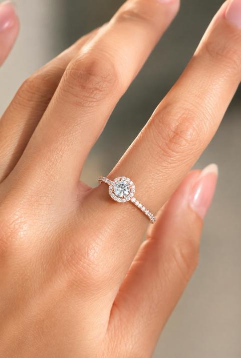 Ring with 0.47ct Round Diamond in Rose Gold Prong Setting - Redline - 0++