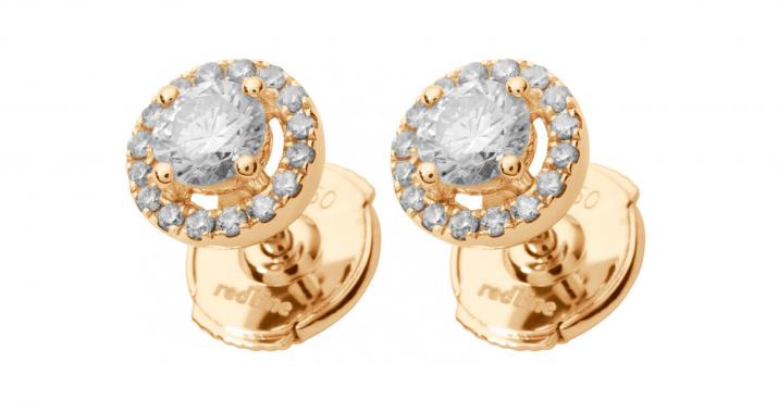 Earrings with 0.29ct Round Diamond in Rose Gold Prong Setting - Redline - 0++