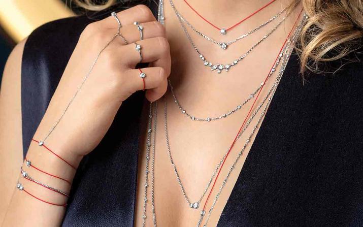 Long Necklace with 0.44ct Round Diamond in White Gold Bezel Setting - Redline - 0++