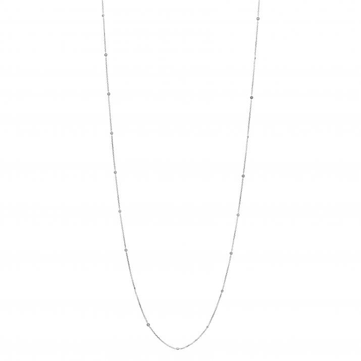 Long Necklace with 0.44ct Round Diamond in White Gold Bezel Setting - Redline - 0++