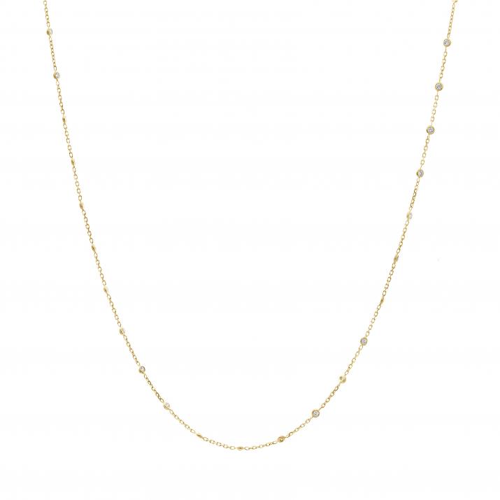 Chain Necklace For Women with 0.71ct Round Diamond in Yellow Gold Bezel Setting - Redline - 0++