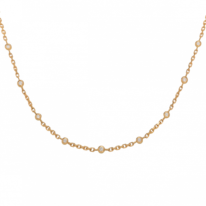 Chain Necklace For Women with 0.481ct Round Diamond in Yellow Gold Bezel Setting - Redline - 0++