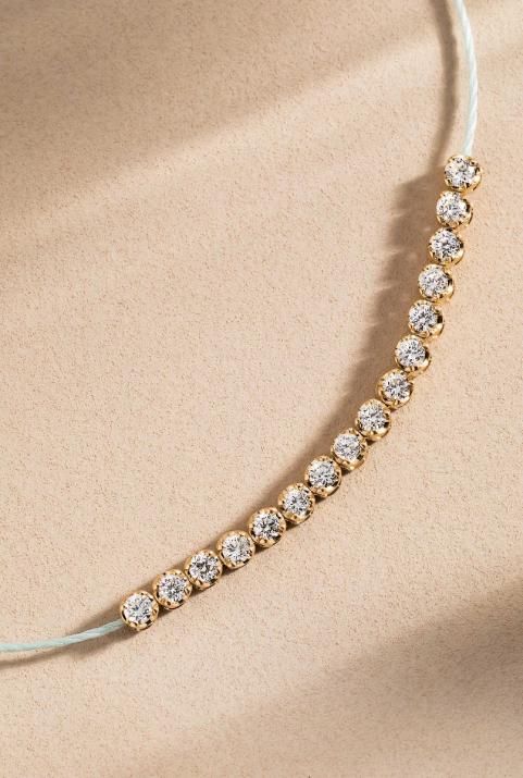 String Bracelet For Women with 0.29ct Round Diamond in Yellow Gold Prong Setting - Redline - 0++