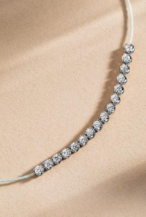 String Bracelet For Women with 0.29ct Round Diamond in Black Gold Prong Setting - Redline - 0++