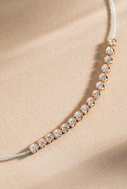 String Bracelet For Women with 0.29ct Round Diamond in Rose Gold Prong Setting - Redline - 0++