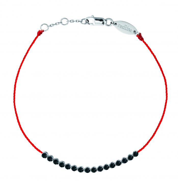 String Bracelet For Women with 0.30ct Round Black Diamond in White Gold Prong Setting - Redline - 0++