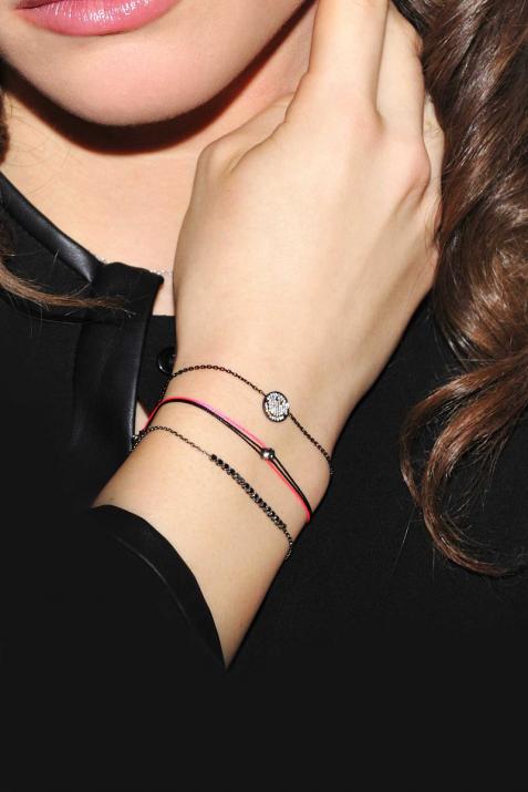 Chain Bracelet For Women with 0.30ct Round Black Diamond in White Gold Prong Setting - Redline - 0++