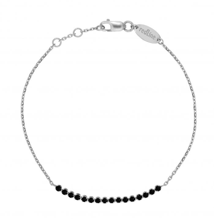 Chain Bracelet For Women with 0.30ct Round Black Diamond in White Gold Prong Setting - Redline - 0++