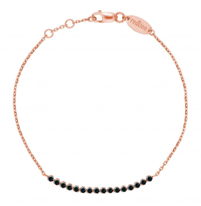 Chain Bracelet For Women with 0.30ct Round Black Diamond in Rose Gold Prong Setting - Redline - 0++