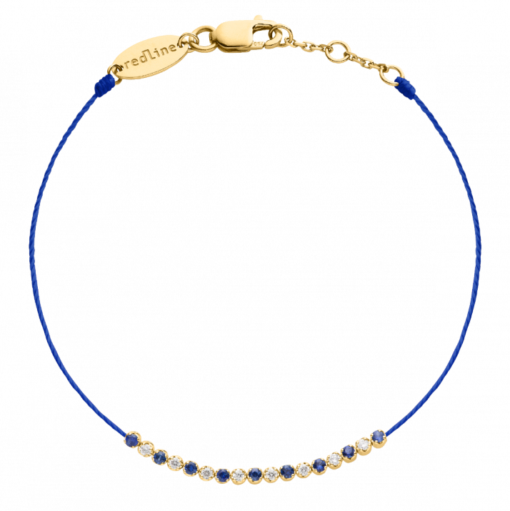 String Bracelet For Women with 0.14ct Round Diamond and Sapphirein Yellow Gold Prong Setting - Redline - 0++