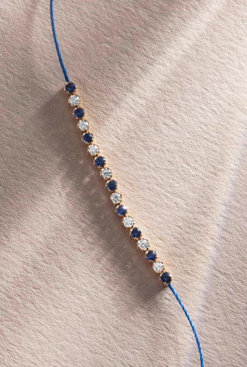 String Bracelet For Women with 0.14ct Round Diamond and Sapphirein Rose Gold Prong Setting - Redline - 0++