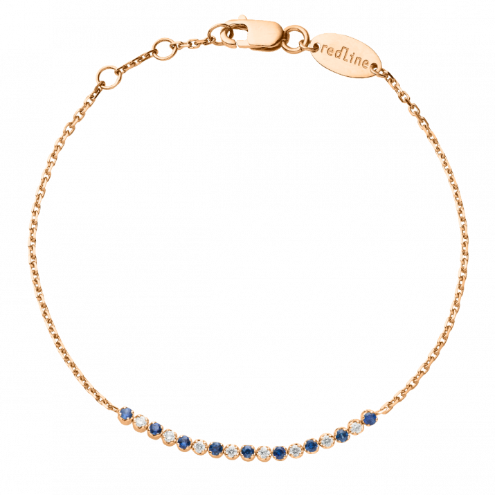 Chain Bracelet For Women with 0.14ct Round Diamond and Sapphirein Rose Gold Prong Setting - Redline - 0++