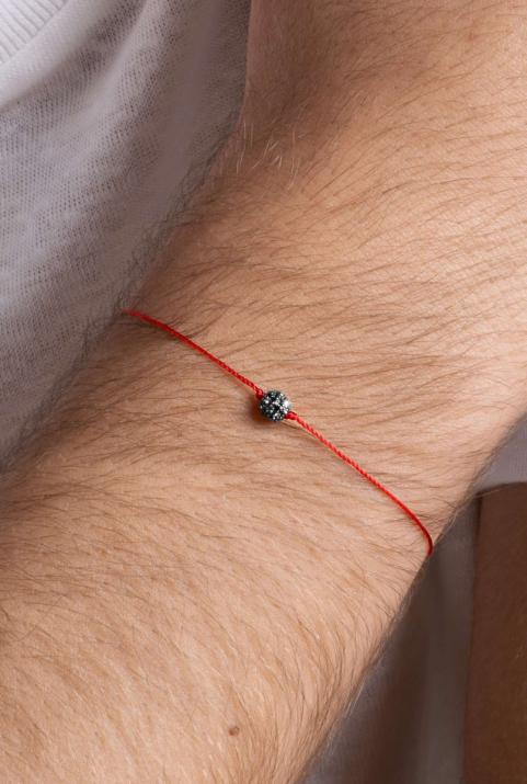 String Bracelet For Men with 0.21ct Round Black Diamond in Black Gold Prong Setting - Redline - 0++